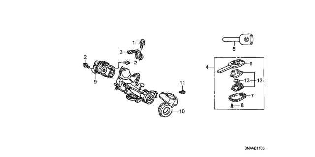 2009 Honda Civic Key Cylinder Components Diagram