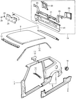 1980 Honda Civic Body Structure - Outer Panel Diagram