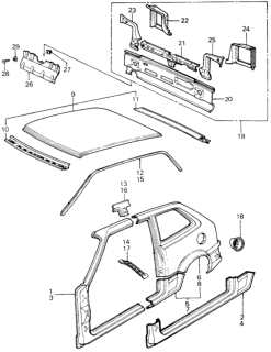 1983 Honda Civic 3 Door ** (1300) KA 4MT Body Structure - Outer Panel Diagram