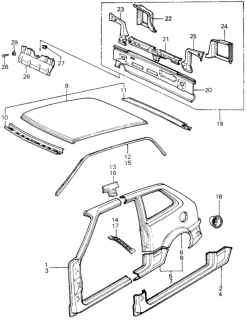 1983 Honda Civic Skin, R. RR. Panel (Outer) Diagram for 04732-SA0-680ZZ