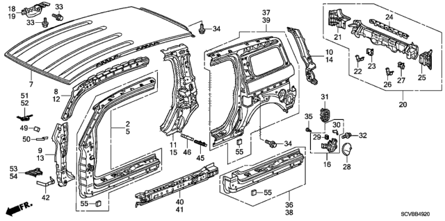 2011 Honda Element Outer Panel - Roof Panel Diagram