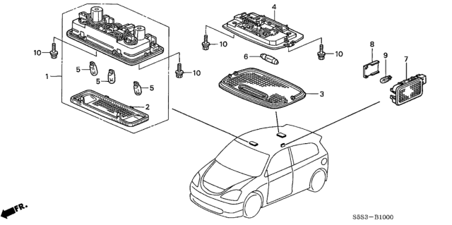 2005 Honda Civic Light Assembly, Front Interior (Clear Gray) Diagram for 34250-SZ3-003ZG