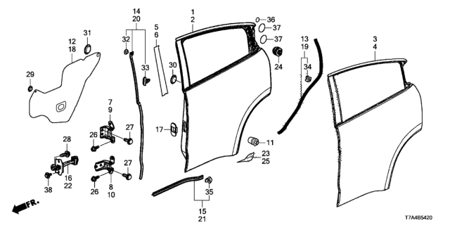 2021 Honda HR-V 5 Door SPORT (AWD) KA CVT Rear Door Panels Diagram