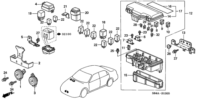 2002 Honda Accord Control Unit (Engine Room) Diagram