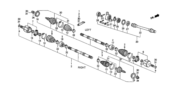 1990 Honda Prelude Driveshaft - Half Shaft Diagram