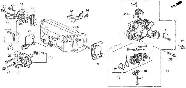 1997 Honda Odyssey 5 Door LX (7 SEATS (3PB)) KA 4AT Throttle Body (2.2L) Diagram