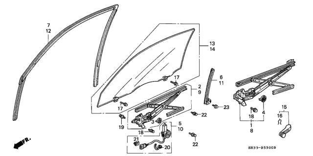 1994 Honda Civic 3 Door SI (ABS) KA 5MT Door Window Diagram