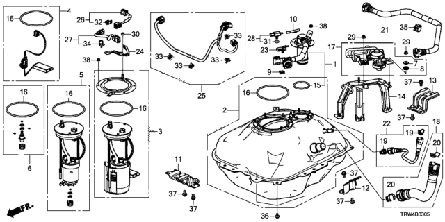 2020 Honda Clarity Plug-In Hybrid Fuel Tank Diagram