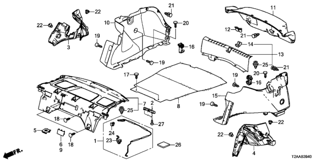 2017 Honda Accord Rear Tray - Side Lining Diagram