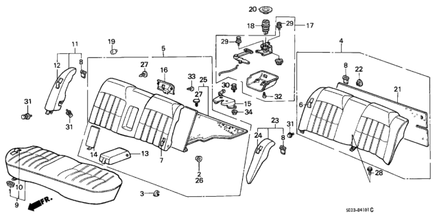 1988 Honda Accord 4 Door LX KA 5MT Rear Seat Diagram