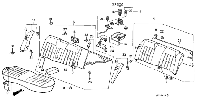 1987 Honda Accord Bracket, RR. Seat Cylinder Diagram for 82225-SE3-J61