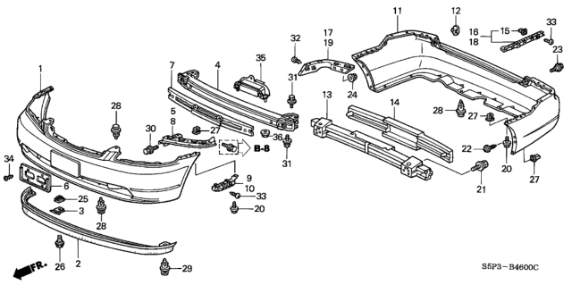 2002 Honda Civic Spacer, L. RR. Bumper (Upper) Diagram for 71599-S5P-A00