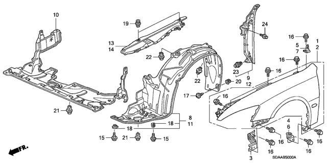 2007 Honda Accord 4 Door EX KA 5MT Front Fenders Diagram