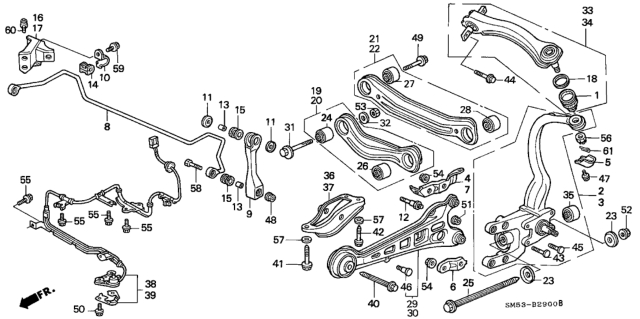 1993 Honda Accord Arm A, Left Rear (Lower) Diagram for 52350-SM5-A21