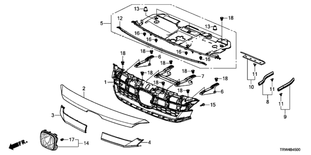 2021 Honda Clarity Plug-In Hybrid Center Stay, FR. Grille Diagram for 71150-TRT-A00