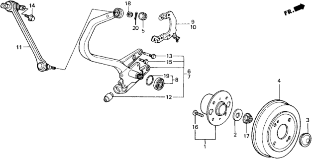 1989 Honda Accord 2 Door LXI KA 5MT Rear Knuckle - Brake Drum Diagram