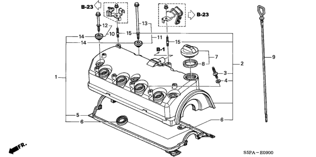 2005 Honda Civic Bolt A, Head Cover Diagram for 90013-PLC-000