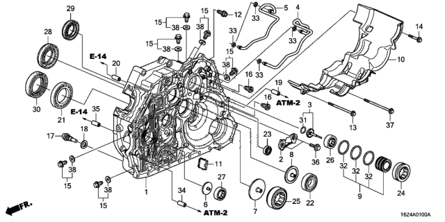 2019 Honda Ridgeline 4 Door RTL (2WD) KA 6AT AT Torque Converter Case Diagram