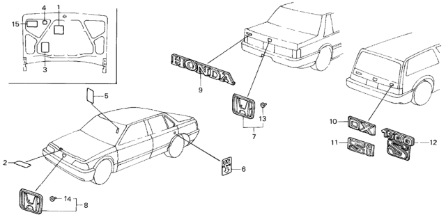 1987 Honda Civic 3 Door ** (1300) KA 4MT Emblems Diagram