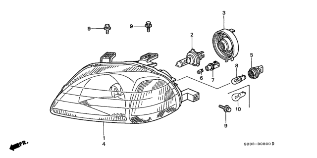 1998 Honda Civic 3 Door DX KA 5MT Headlight Diagram