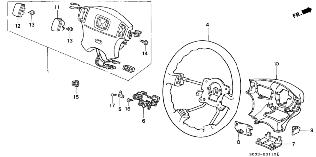1998 Honda Civic 3 Door CX KA 4AT Steering Wheel (SRS) Diagram