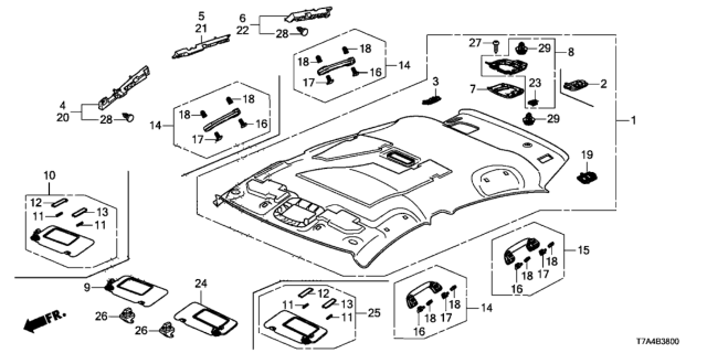 2021 Honda HR-V 5 Door LX (2WD) KA CVT Roof Lining Diagram