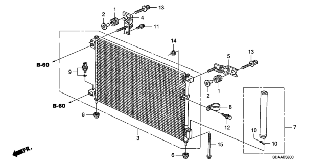 2007 Honda Accord Condenser Diagram for 80110-SDB-A62