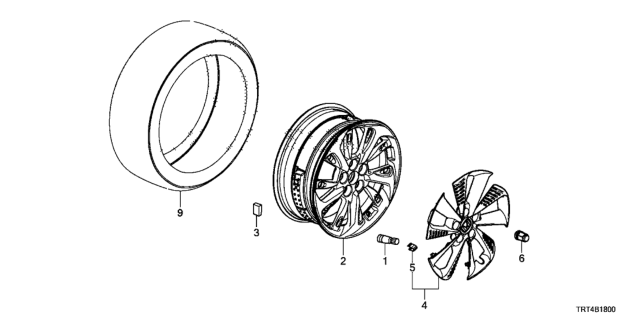 2018 Honda Clarity Fuel Cell Nut Complete, Wheel Diagram for 90381-TRT-N01