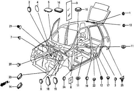 1987 Honda Civic 5 Door 4WD KA 5MT Grommet - Plug Diagram