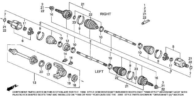 1998 Honda Accord Driveshaft Set, Driver Side Diagram for 44011-S84-A10