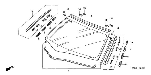 2003 Honda Civic 4 Door MX (HYBRID) KL CVT Front Windshield Diagram