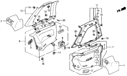 1988 Honda Prelude Lining, R. Quarter *NH91L* (LOFTY GRAY) Diagram for 84130-SF1-A00ZA