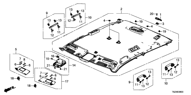 2017 Honda Ridgeline Sunvisor Assembly, Passenger Side (Wisteria Light Gray) (Mirror) Diagram for 83230-T6Z-A01ZB