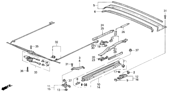 1998 Honda Odyssey 5 Door EX KA 4AT Sunroof Components Diagram
