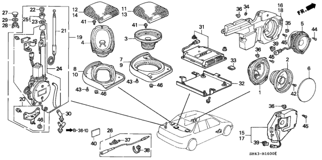 1993 Honda Accord Bracket, Amplifier Diagram for 39188-SM4-J00