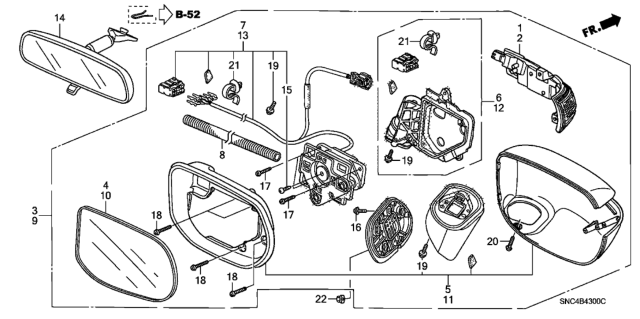 2009 Honda Civic Actuator Set, Passenger Side Diagram for 76210-SNB-E01