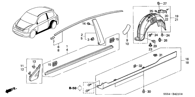 2005 Honda Civic Stiffener, R. RR. Fender (Inner) Diagram for 74552-S6D-E00