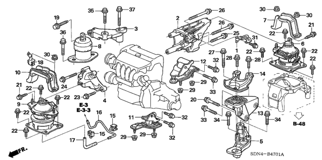 2003 Honda Accord Engine Mounts (L4) Diagram