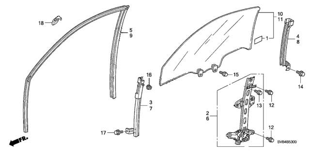 2011 Honda Civic 2 Door EX KA 5MT Door Window - Regulator Diagram