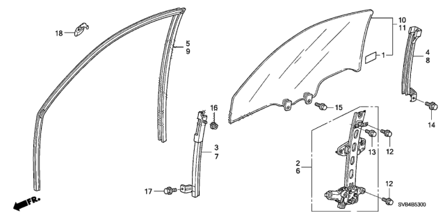 2011 Honda Civic Door Window - Regulator Diagram