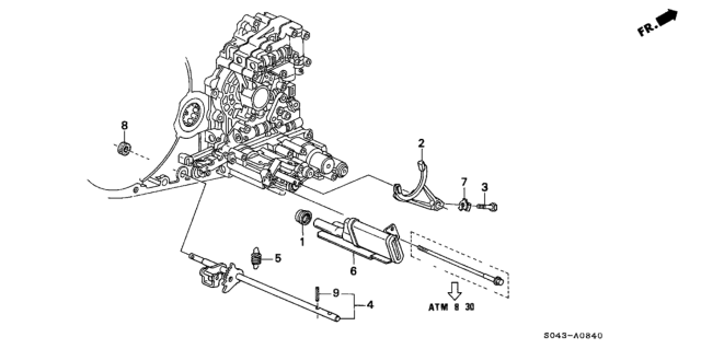 1997 Honda Civic AT Shift Shaft (A4RA) Diagram