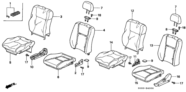 1998 Honda Civic 3 Door CX KA 4AT Front Seat Diagram