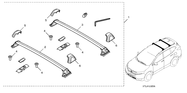 2020 Honda CR-V Hybrid 5 Door LX (HYBRID) KA CVT Roof Rack Diagram