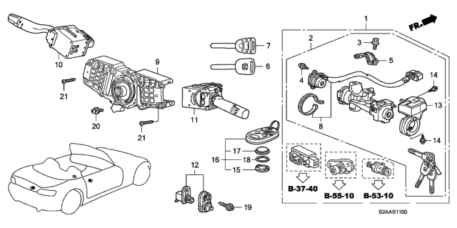2009 Honda S2000 Switch, Steering Diagram for 35130-S2A-A51