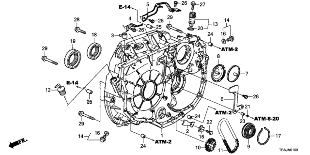 2018 Honda Civic 4 Door TOUR (TURBO) KL CVT AT Torque Converter Case Diagram