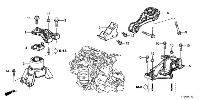2016 Honda HR-V 5 Door LX (2WD) KA 6MT Engine Mounts Diagram