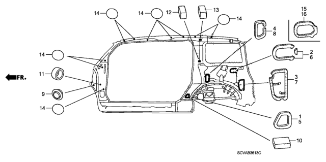 2007 Honda Element Seal A, L. RR. Hole (Inner) Diagram for 74555-SCV-A01