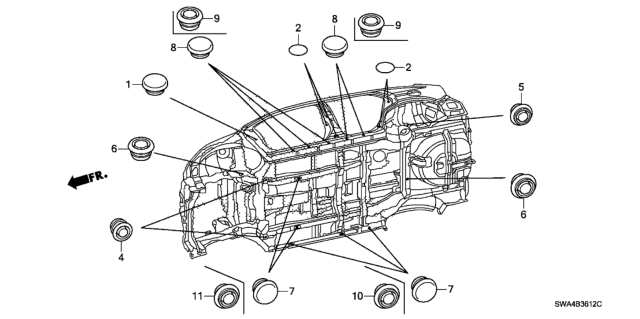 2008 Honda CR-V 5 Door EX-L (2WD) KA 5AT Grommet (Lower) Diagram