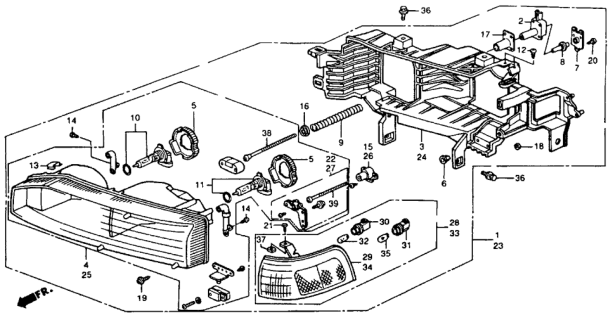 1991 Honda Accord Headlight Unit, Driver Side Diagram for 33153-SM4-A02