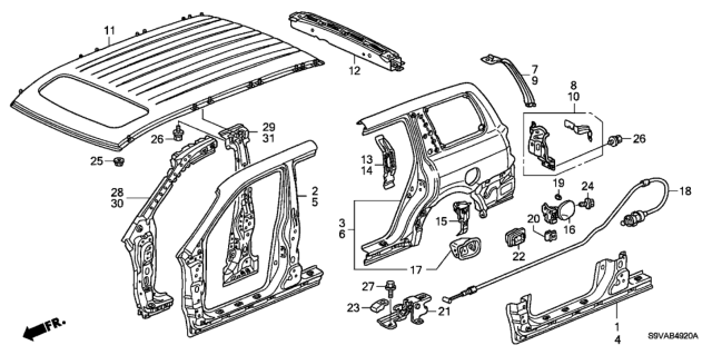 2008 Honda Pilot Panel, Roof Diagram for 62100-S9V-A30ZZ